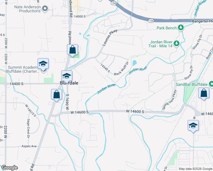 map of restaurants, bars, coffee shops, grocery stores, and more near 1461 West Pintail Duck Circle in Bluffdale