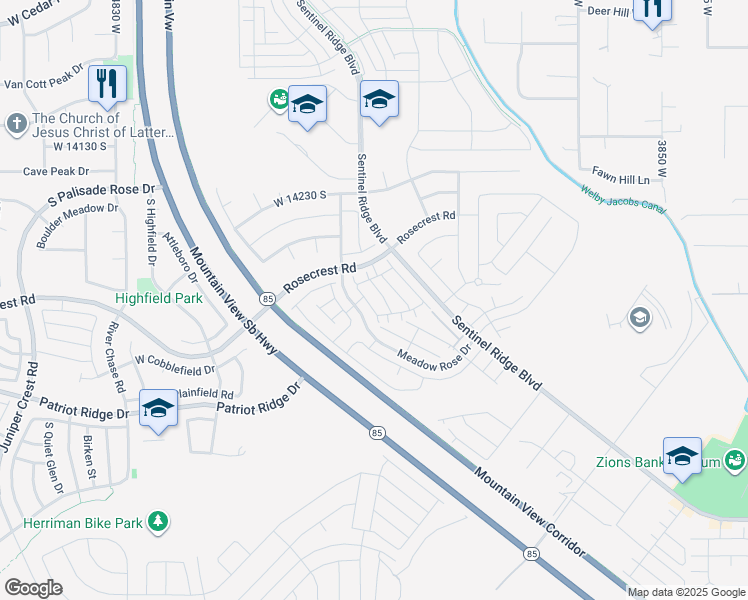 map of restaurants, bars, coffee shops, grocery stores, and more near 14413 South Ferndale Way in Herriman