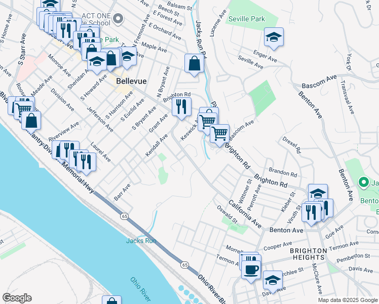 map of restaurants, bars, coffee shops, grocery stores, and more near 51 Lincoln Avenue in Bellevue