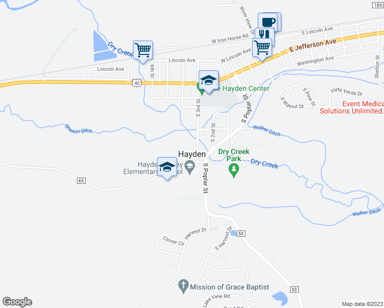 map of restaurants, bars, coffee shops, grocery stores, and more near in Hayden