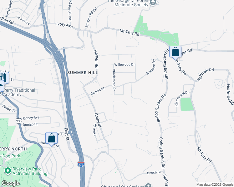 map of restaurants, bars, coffee shops, grocery stores, and more near 307 Charlemma Dr in Pittsburgh