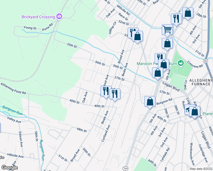 map of restaurants, bars, coffee shops, grocery stores, and more near 868 38th Street in Altoona