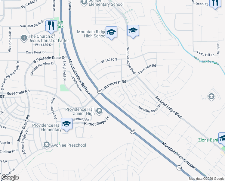 map of restaurants, bars, coffee shops, grocery stores, and more near 4493 Lone Shadow Lane in Herriman
