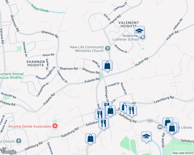 map of restaurants, bars, coffee shops, grocery stores, and more near 6681 Poketa Road in Verona