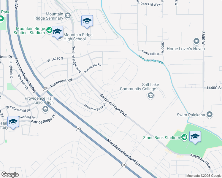 map of restaurants, bars, coffee shops, grocery stores, and more near 14414 South Miners View Court in Herriman