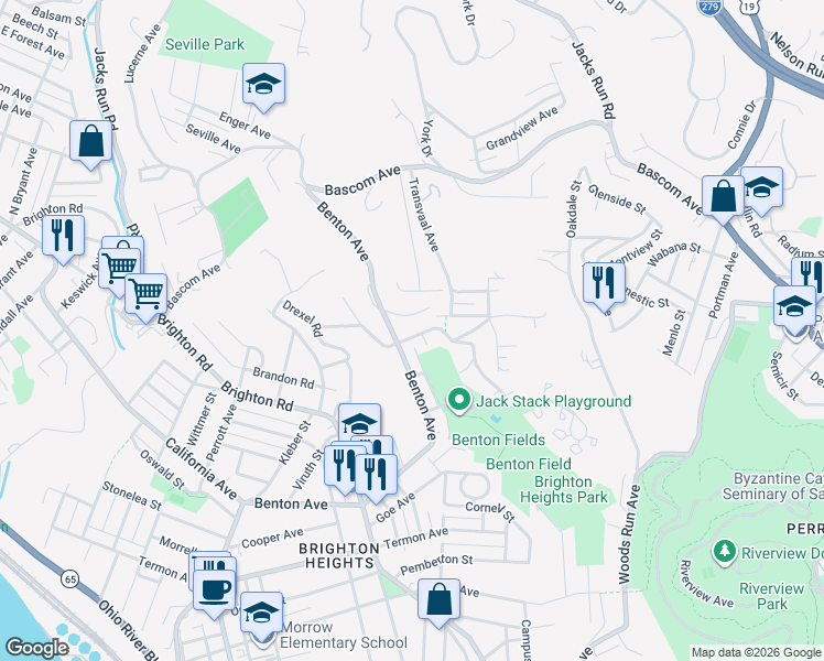 map of restaurants, bars, coffee shops, grocery stores, and more near 1172 Lapish Rd in Pittsburgh