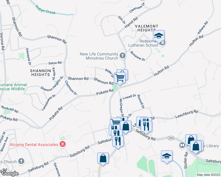 map of restaurants, bars, coffee shops, grocery stores, and more near 6681 Poketa Road in Verona