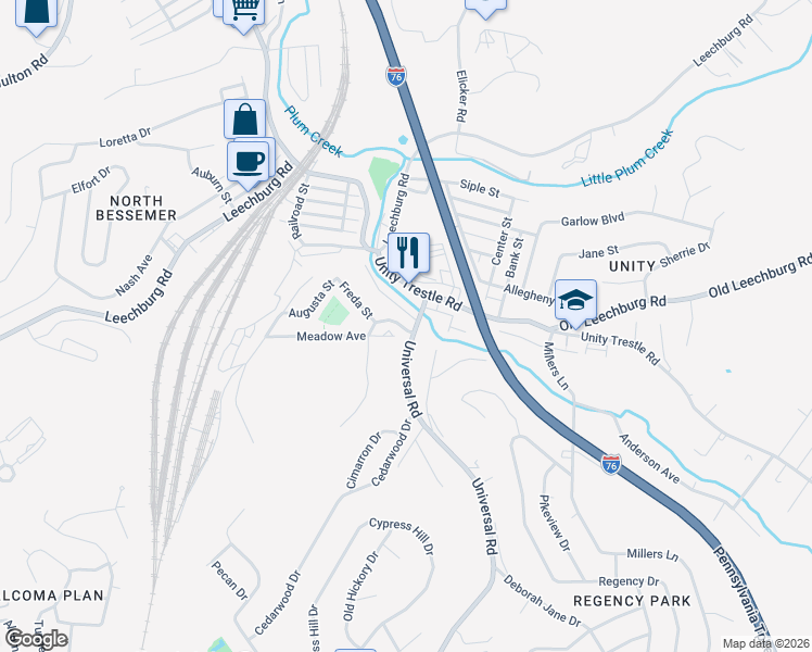 map of restaurants, bars, coffee shops, grocery stores, and more near 3214 Universal Road in Pittsburgh