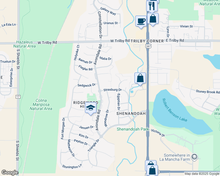 map of restaurants, bars, coffee shops, grocery stores, and more near 320 Strasburg Drive in Fort Collins