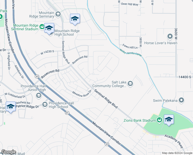 map of restaurants, bars, coffee shops, grocery stores, and more near South Miners View Court in Salt Lake County