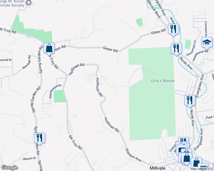map of restaurants, bars, coffee shops, grocery stores, and more near 444 Irwin Lane in Pittsburgh