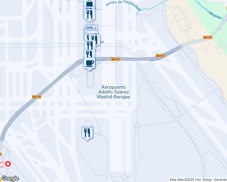 map of restaurants, bars, coffee shops, grocery stores, and more near s/n Avenida de la Hispanidad in Madrid