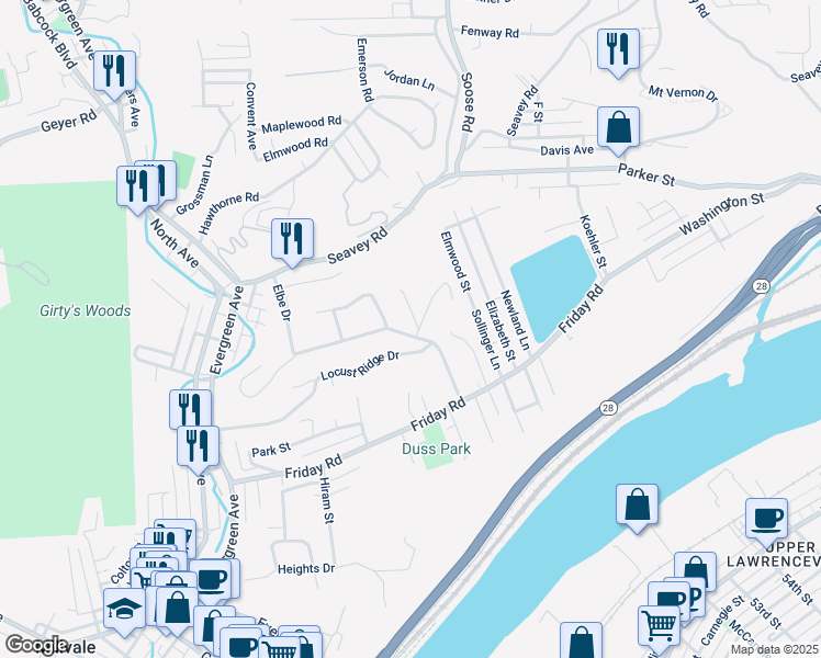 map of restaurants, bars, coffee shops, grocery stores, and more near 100 Tannen Drive in Pittsburgh