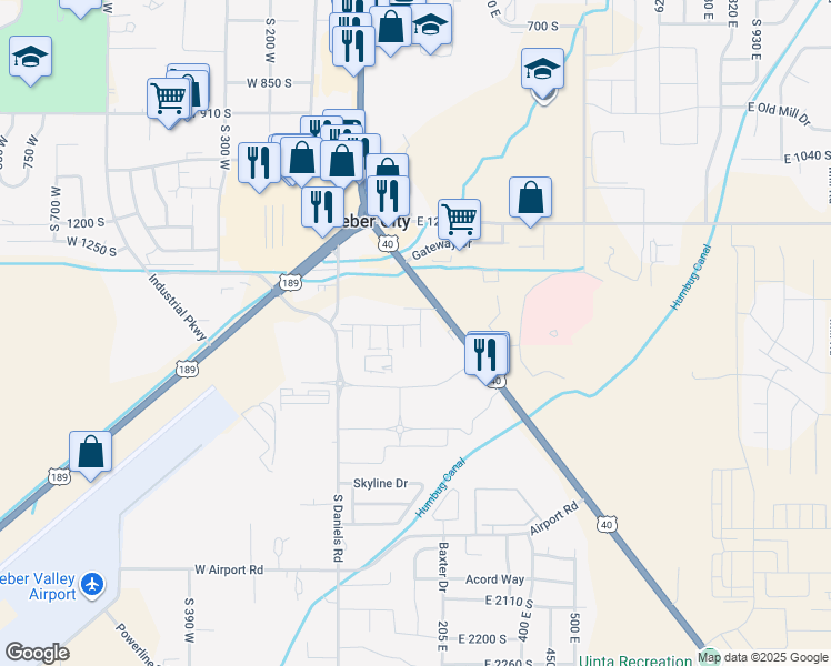 map of restaurants, bars, coffee shops, grocery stores, and more near 1390 U.S. 40 in Heber City