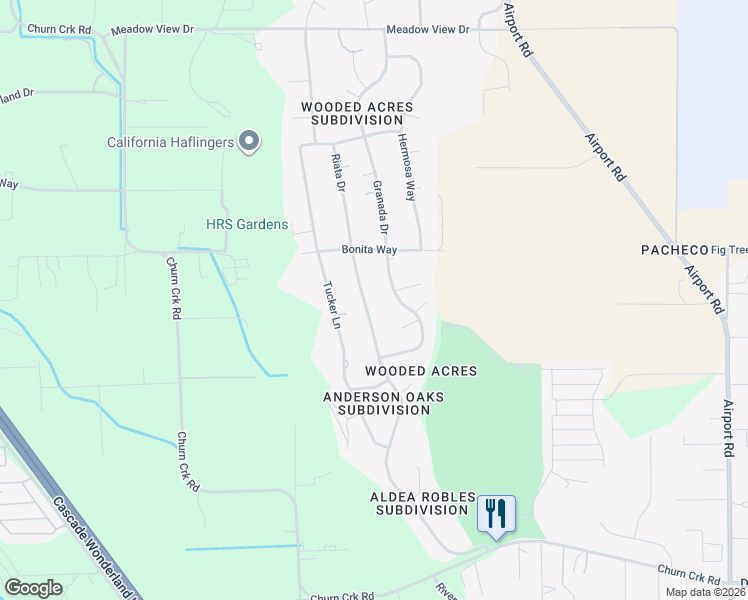 map of restaurants, bars, coffee shops, grocery stores, and more near 6927 Riata Dr in Redding