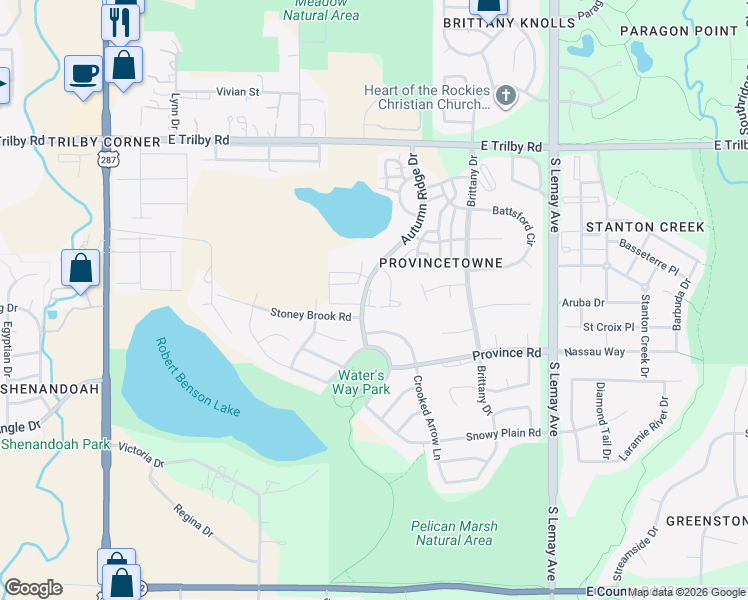 map of restaurants, bars, coffee shops, grocery stores, and more near 6926 Autumn Ridge Drive in Fort Collins