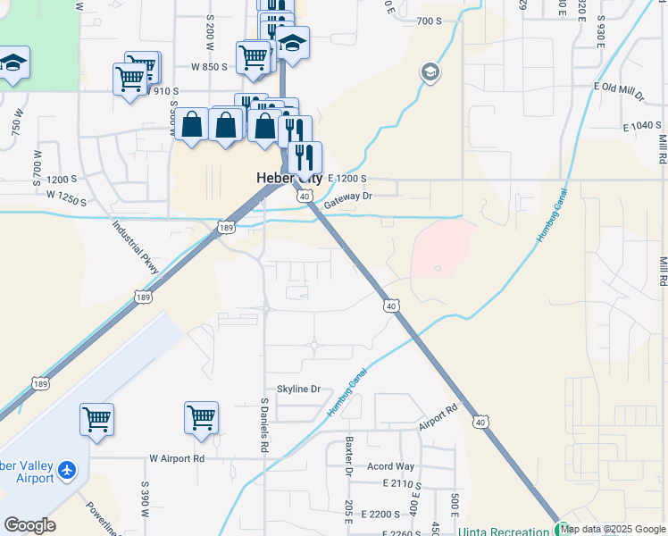 map of restaurants, bars, coffee shops, grocery stores, and more near 1390 U.S. 40 in Heber City