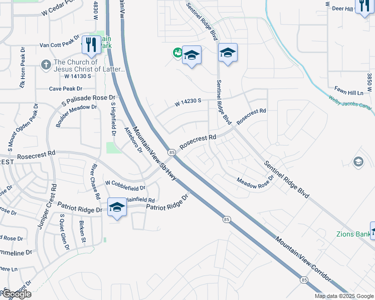 map of restaurants, bars, coffee shops, grocery stores, and more near 4502 Lone Shadow Lane in Herriman