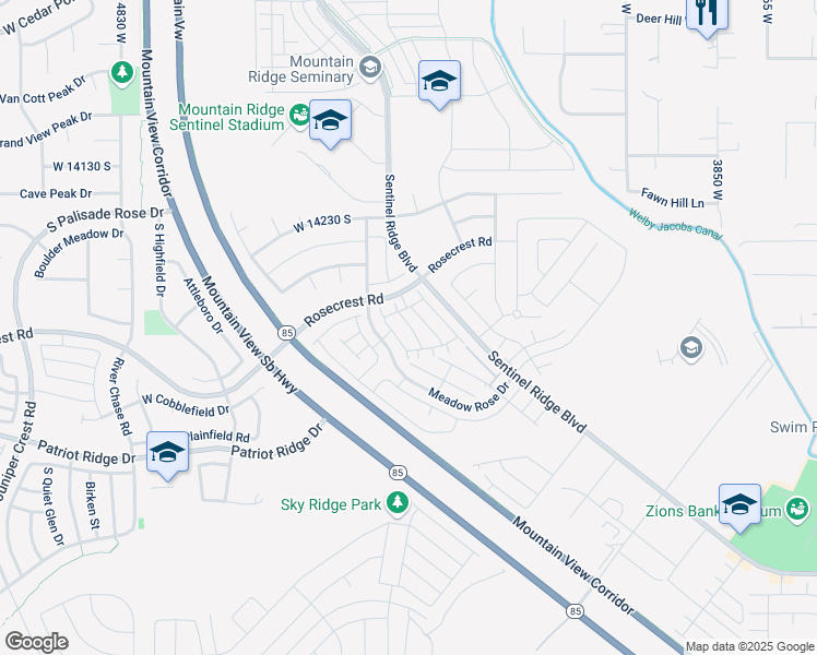 map of restaurants, bars, coffee shops, grocery stores, and more near 14402 Firgrove Way in Riverton