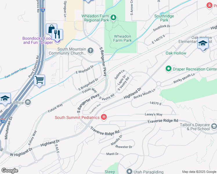 map of restaurants, bars, coffee shops, grocery stores, and more near 292 vestry Road in Draper
