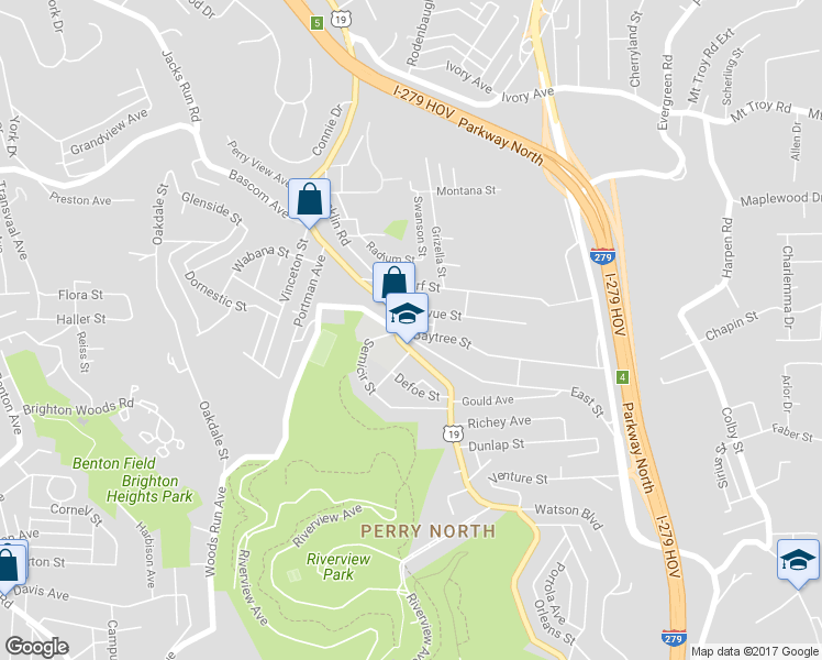 map of restaurants, bars, coffee shops, grocery stores, and more near 3846 Baytree Street in Pittsburgh