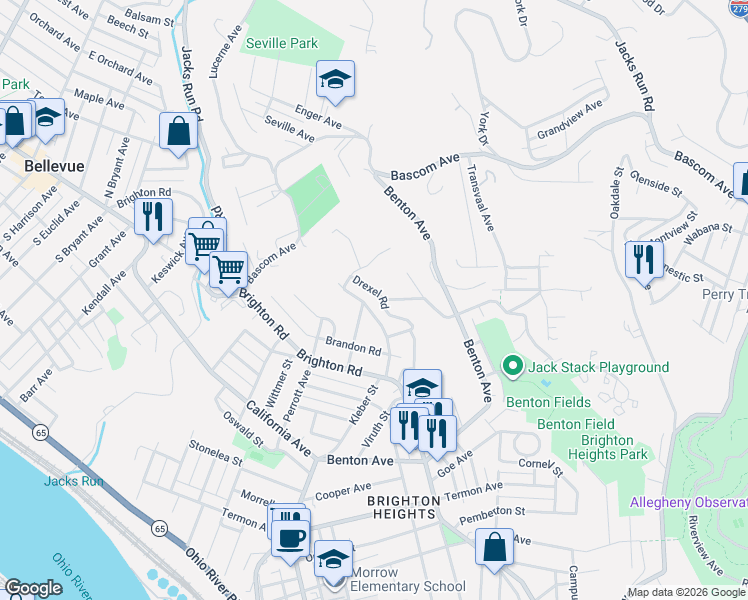 map of restaurants, bars, coffee shops, grocery stores, and more near 1504 Pennock Road in Pittsburgh