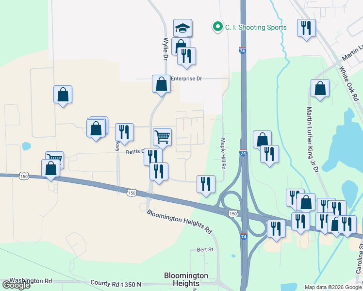 map of restaurants, bars, coffee shops, grocery stores, and more near 1027-1031 Valley View Dr in Bloomington