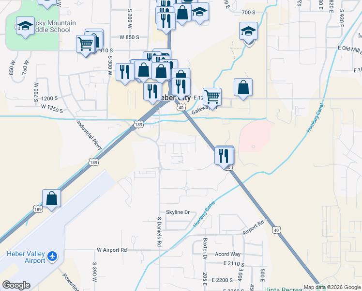 map of restaurants, bars, coffee shops, grocery stores, and more near 1390 U.S. 40 in Heber City