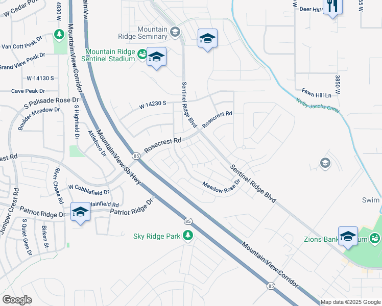 map of restaurants, bars, coffee shops, grocery stores, and more near 14392 Firgrove Way in Herriman