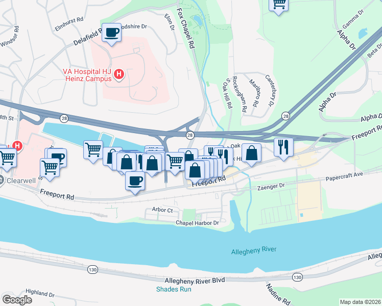 map of restaurants, bars, coffee shops, grocery stores, and more near 200 South Margery Drive in Pittsburgh