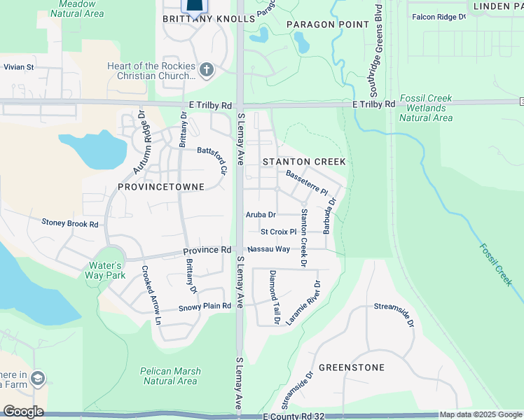 map of restaurants, bars, coffee shops, grocery stores, and more near 1132 Aruba Drive in Fort Collins