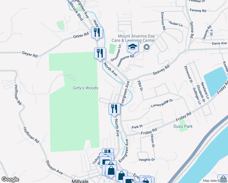 map of restaurants, bars, coffee shops, grocery stores, and more near 825 O Brien Street in Pittsburgh