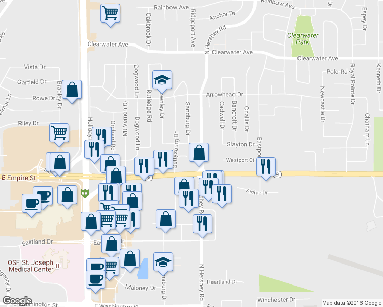 map of restaurants, bars, coffee shops, grocery stores, and more near 2208 Todd Drive in Bloomington