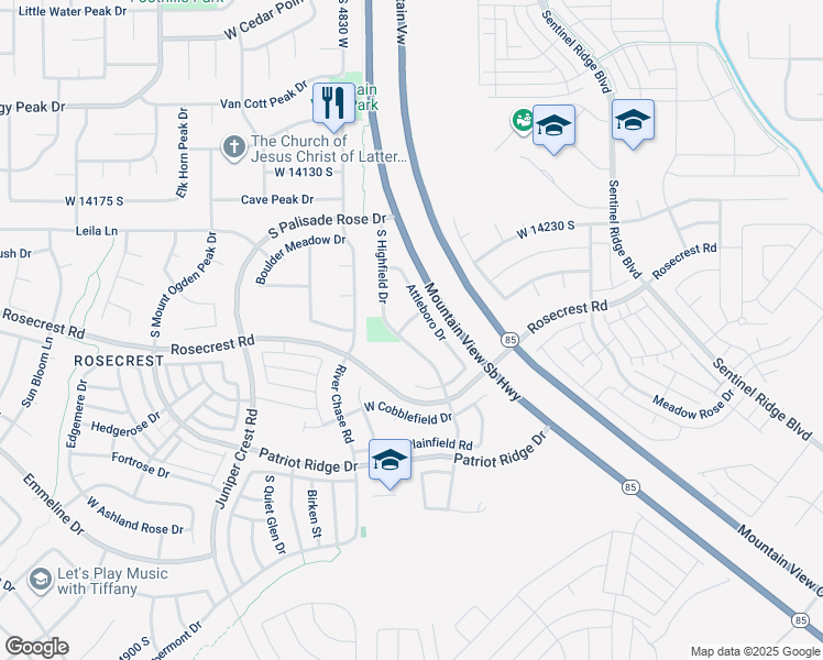 map of restaurants, bars, coffee shops, grocery stores, and more near 14417 South Highfield Drive in Herriman