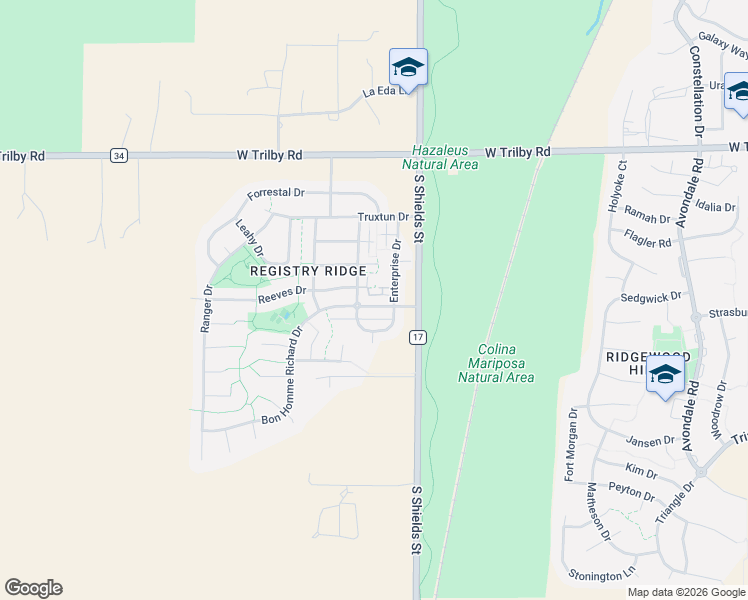 map of restaurants, bars, coffee shops, grocery stores, and more near 1127 Bon Homme Richard Drive in Fort Collins