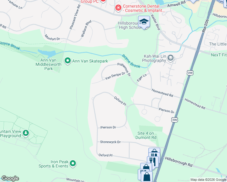 map of restaurants, bars, coffee shops, grocery stores, and more near 96 Oxford Place in Somerset County