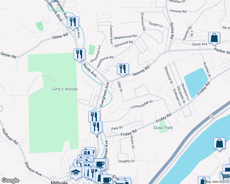 map of restaurants, bars, coffee shops, grocery stores, and more near 932 Cross Street in Pittsburgh