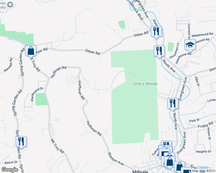 map of restaurants, bars, coffee shops, grocery stores, and more near 481 Irwin Lane in Pittsburgh