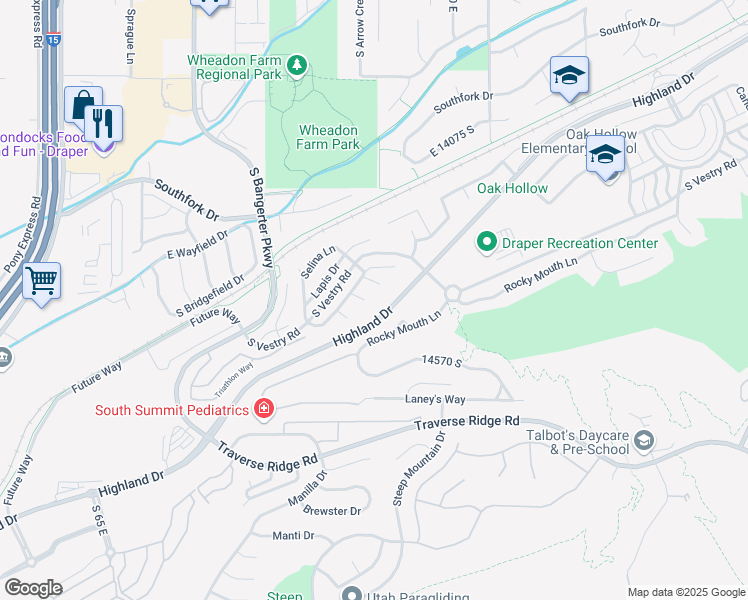map of restaurants, bars, coffee shops, grocery stores, and more near 475 Caroline Day Cove in Draper
