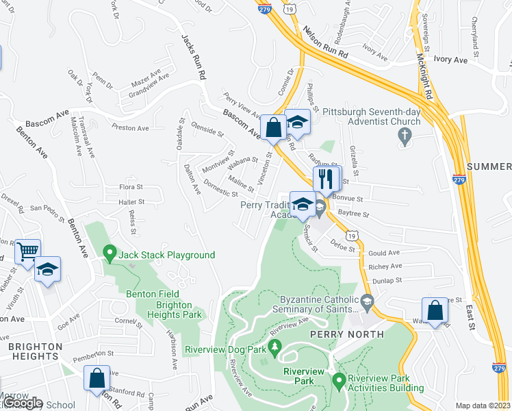 map of restaurants, bars, coffee shops, grocery stores, and more near 3942 Vinceton Street in Pittsburgh