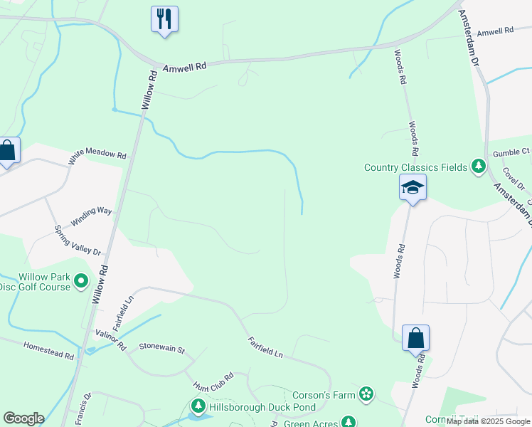 map of restaurants, bars, coffee shops, grocery stores, and more near 16 Slater Court in Hillsborough Township