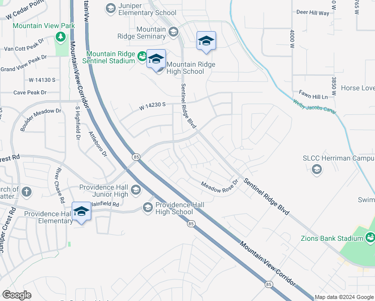 map of restaurants, bars, coffee shops, grocery stores, and more near 14367 South Sherwell Court in Herriman