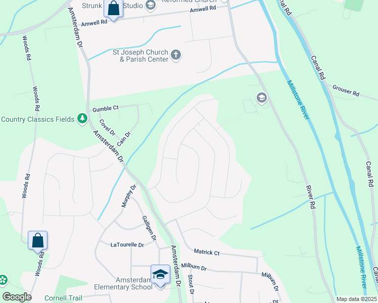 map of restaurants, bars, coffee shops, grocery stores, and more near 4 Miller Drive in Hillsborough Township