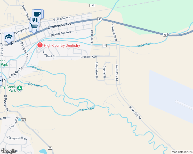 map of restaurants, bars, coffee shops, grocery stores, and more near 472 Enterprise Street in Hayden