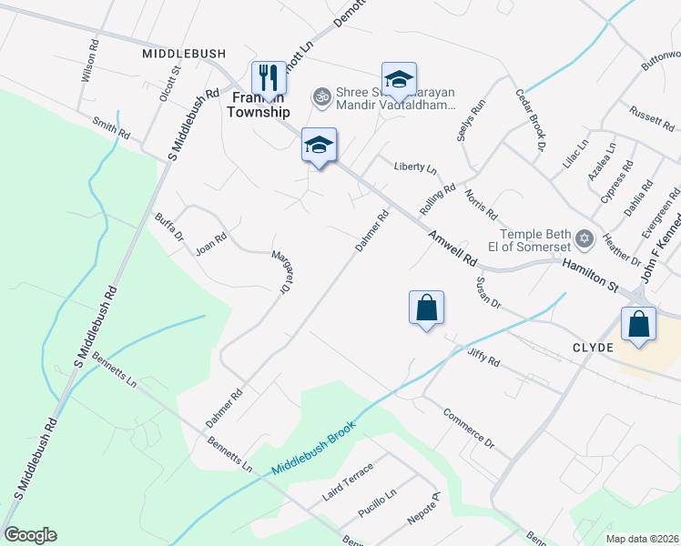 map of restaurants, bars, coffee shops, grocery stores, and more near 37 Dahmer Road in Franklin Township
