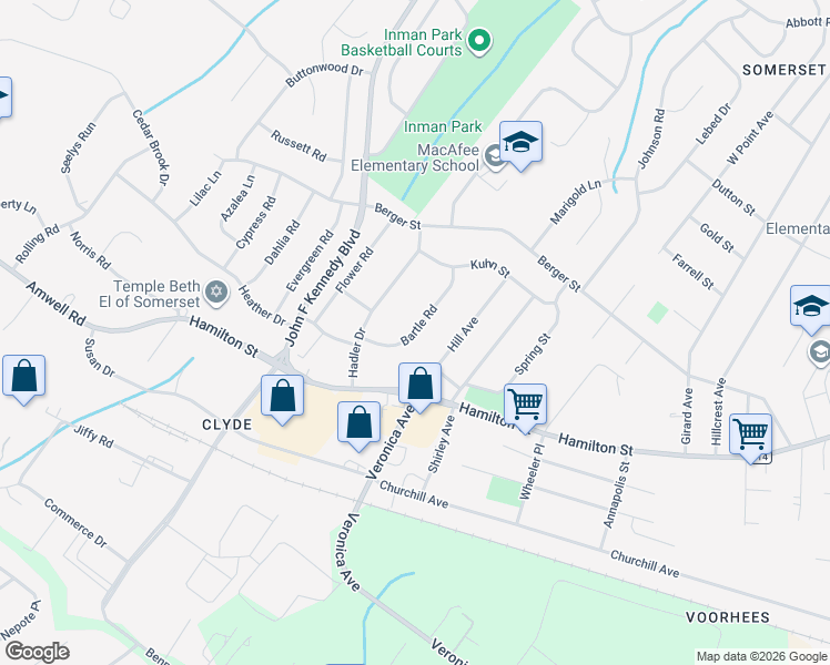 map of restaurants, bars, coffee shops, grocery stores, and more near 7 Bartle Road in Franklin Township