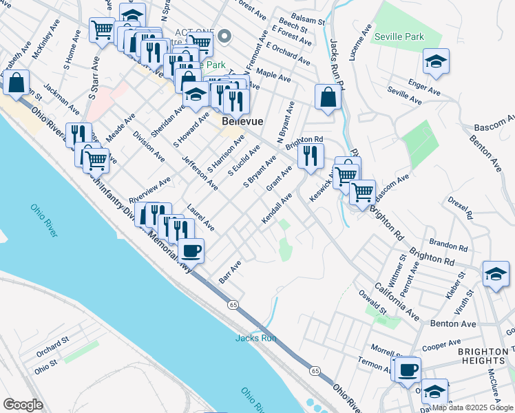 map of restaurants, bars, coffee shops, grocery stores, and more near 60 Kendall Avenue in Pittsburgh