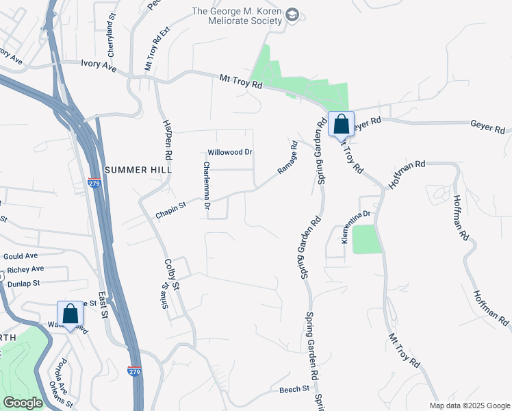 map of restaurants, bars, coffee shops, grocery stores, and more near 25 Quail Hill Road in Reserve Township