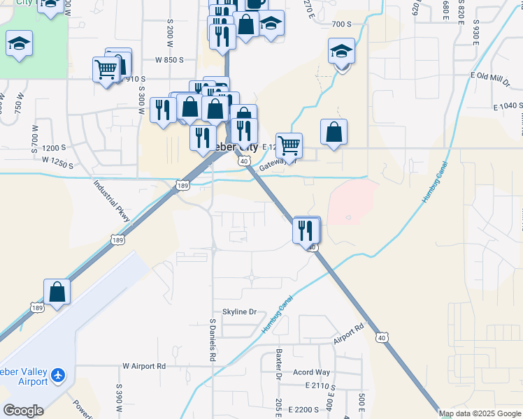 map of restaurants, bars, coffee shops, grocery stores, and more near Ridge Drive in Heber City