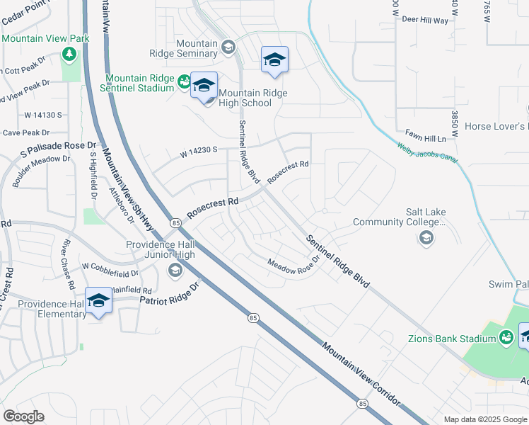 map of restaurants, bars, coffee shops, grocery stores, and more near 14379 South Oakfield Way in Riverton